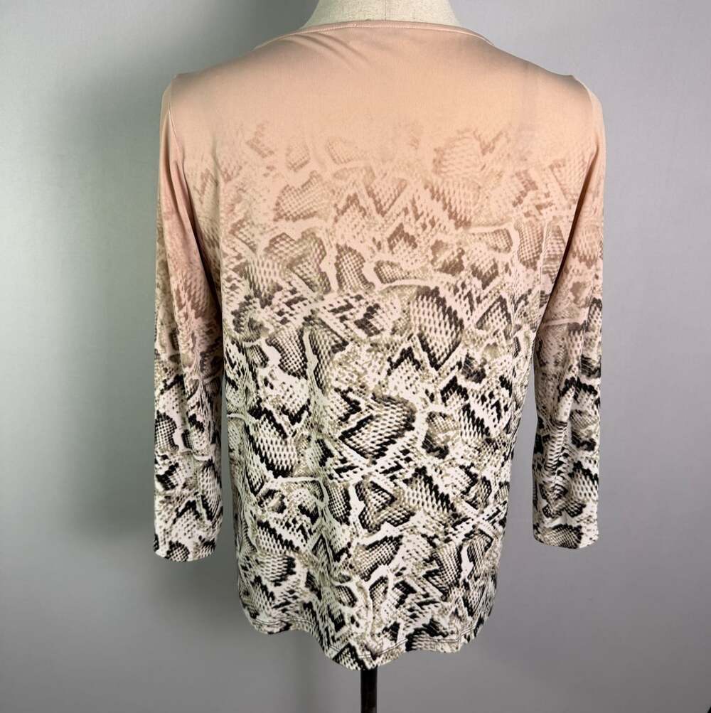 Calvin Klein Womens 0X Plus Tan Snakeskin Ombre V-Neck 3/4 Split Sleeve Blouse - Picture 9 of 16